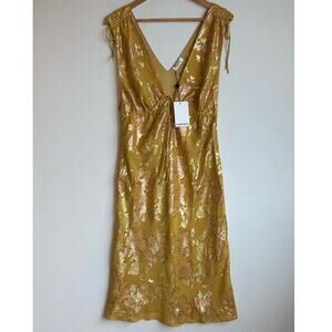 Rumored Paradise Midi Dress Shimmer Silk Blend Elegant Chic Medium Golden Hour
